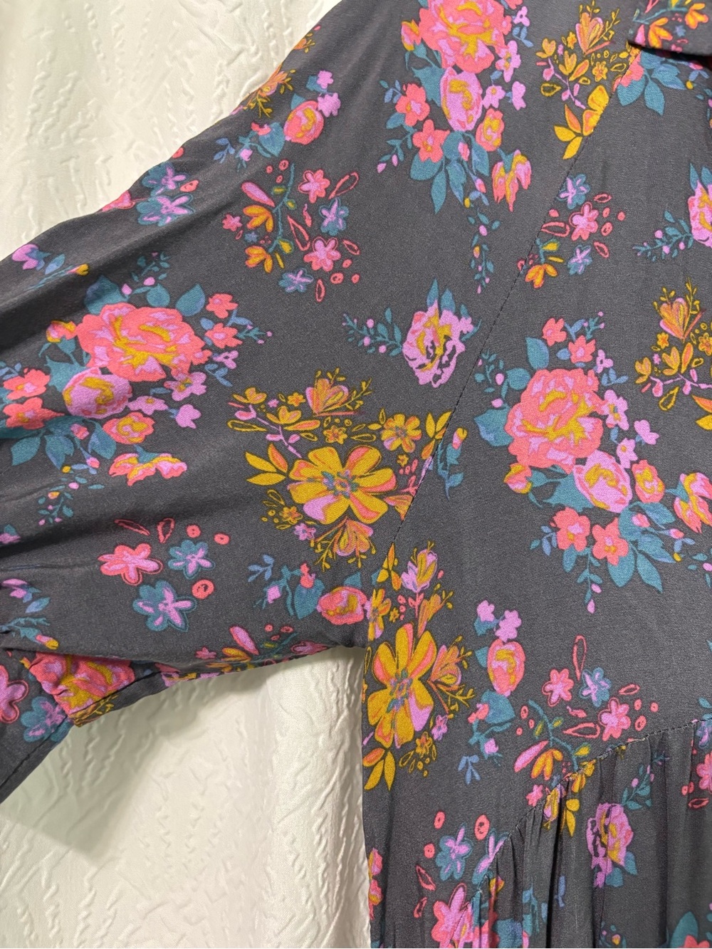NATURAL LIFE Charcoal Gray Midi Dress with Pink & Mustard Floral Print - Picture 7 of 13